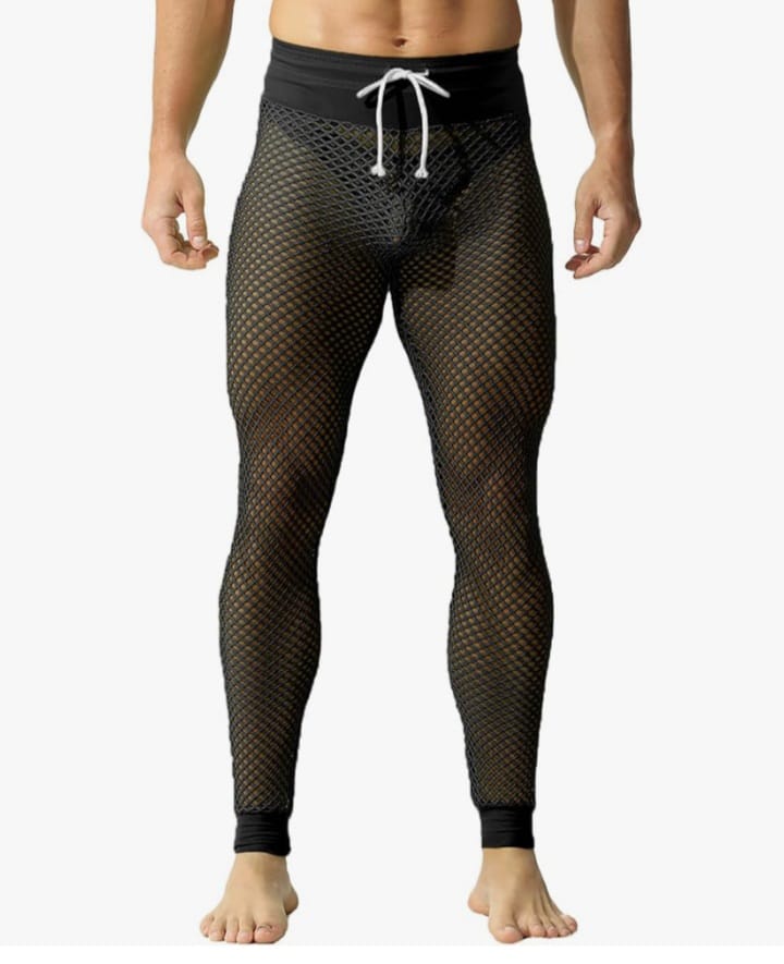 Men's Fishnet Pants Mesh See Through Muscle Leggings
